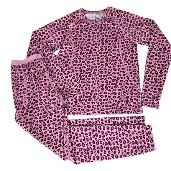 Lands End Long John Pajama Set size Large / 14 Pink and Cherry Red - Picture 1 of 13